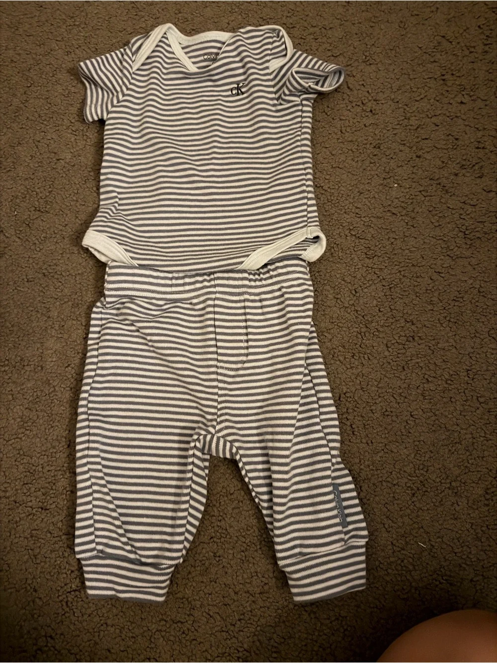 Calvin Klein Infant Striped Bodysuit & Pants Set - White & Navy